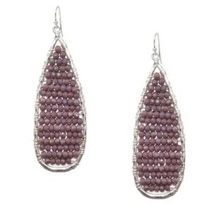 NEW MARLYN SCHIFF Elongated Teardrop Lavender Bead Earrings in Silver Tone